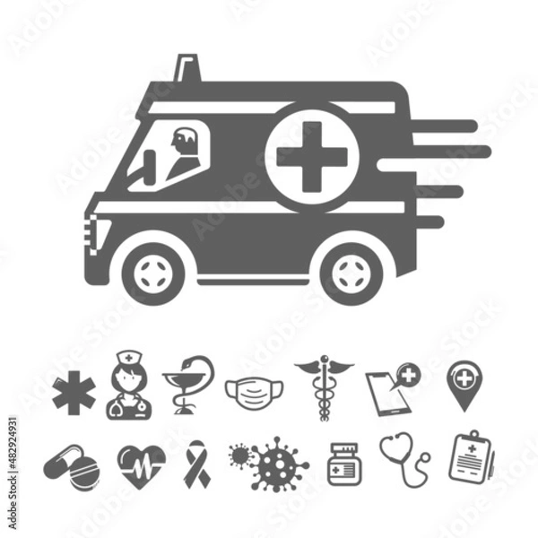 Fototapeta Ambulance car. Vector icon or sign.