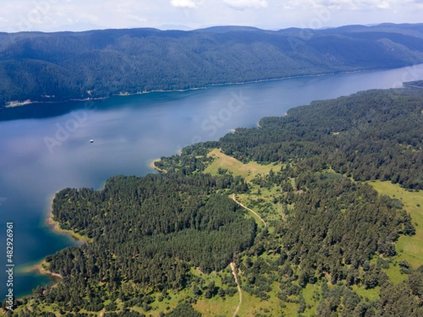 Fototapeta Aerial view of Dospat Reservoir, Bulgaria