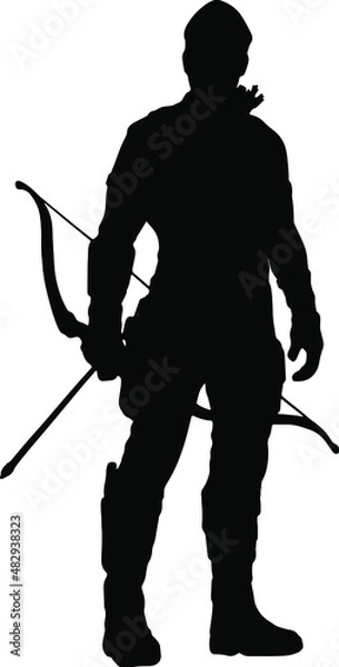Fototapeta A medieval warrior with sword and spears. The vector silhouette of an assassin who attacks the enemy	