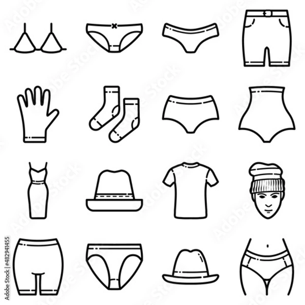 Fototapeta Clothes Flat Icon Set Isolated On White Background