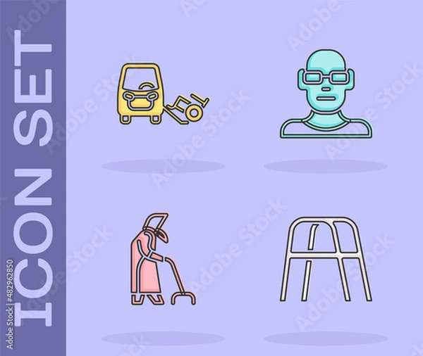 Obraz Set Walker, Disabled car, Grandmother and Poor eyesight icon. Vector