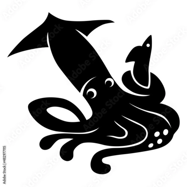 Obraz イカが餌木（エギ）を持っているベクターシルエットイラスト。