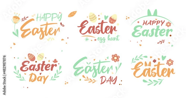 Fototapeta Inscriptions for Easter day, happy Easter, eggs
