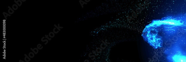 Fototapeta blue glowing abstraction on a black background. space abstraction long banner