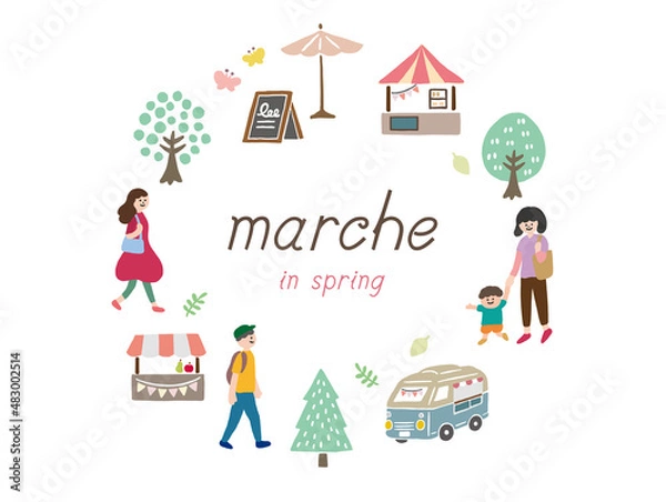 Obraz マルシェ　春　かわいいフレームイラスト