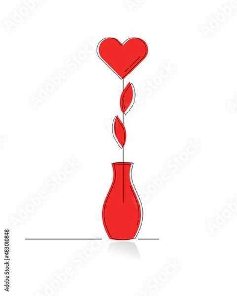 Fototapeta Red heart in a vase Valentine's day illustration isolated on white background
