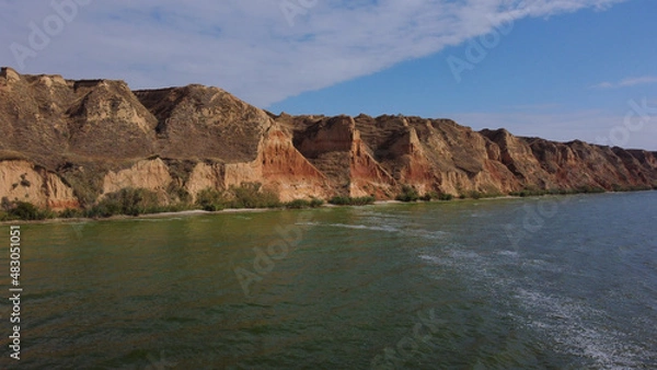 Fototapeta Top aerial view of clay mountains and rocks near the Dnieper estuary. Stanislav, Grand Canyon of Kherson region. Ukraine