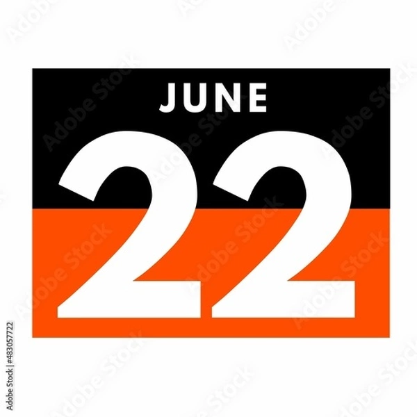 Fototapeta June 22 . Flat daily calendar icon .date ,day, month .calendar for the month of June