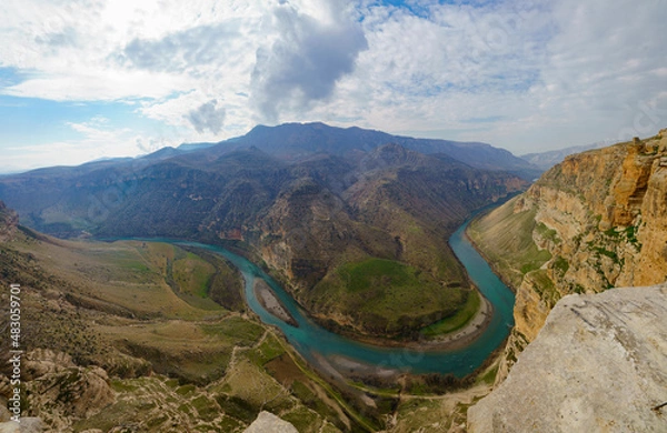 Fototapeta siirt botan national park panorama view. Botan river and botan valley. meandering river. 