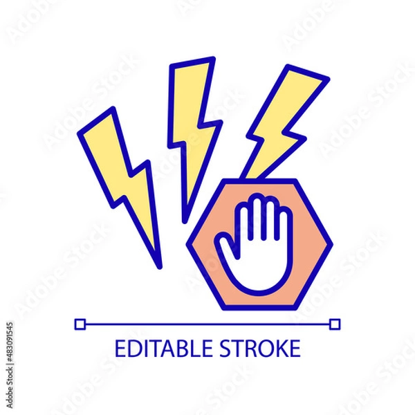 Obraz Limit stressful situations RGB color icon. Avoid conflicts and negative emotions. Healthy mind tip. Isolated vector illustration. Simple filled line drawing. Editable stroke. Arial font used
