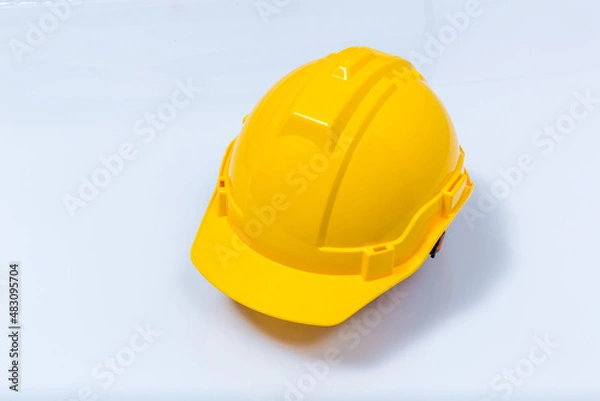 Fototapeta Safety helmet isolated on white background.  Protective accessories for construction worker. Plastic safety helmet isolated on white background.