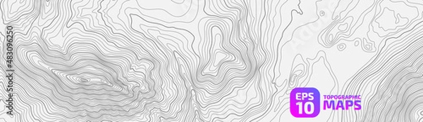Fototapeta The black on white contours vector topography stylized height of the lines. The concept of a conditional geography scheme and the terrain path. Wide size. Map on land vector terrain Illustration.