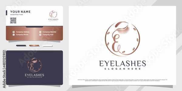 Obraz Eyelashes logo initial letter e with creative element and business card design Premium Vector