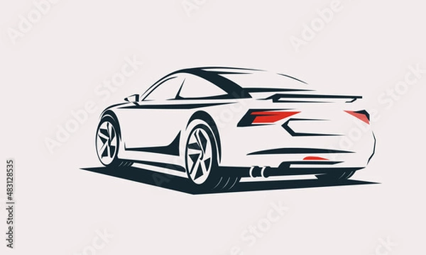 Obraz sport car outlined sketch view from back with motion effect, stylized vector symbol