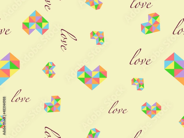 Fototapeta Heart cartoon character seamless pattern on yellow background.
