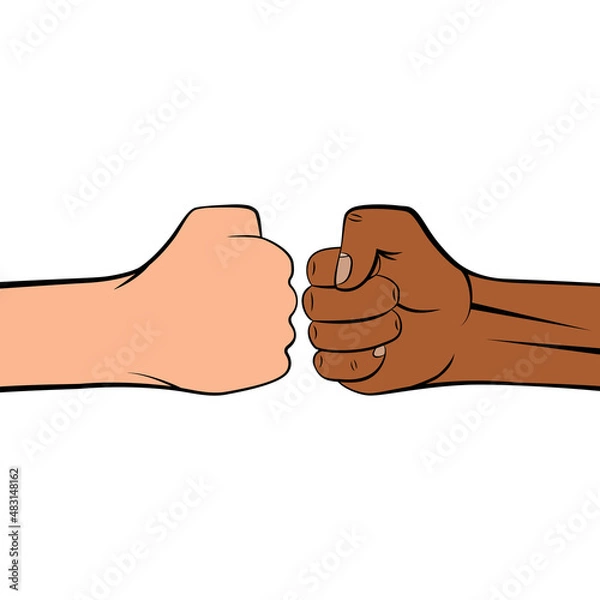 Fototapeta Friendly bump of clenched man fists against each other. Greeting hands gesture. Concept of teamwork, partnership, friendship and unity. Vector illustration