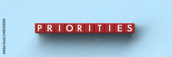 Obraz 3D render red dices with the word priorities