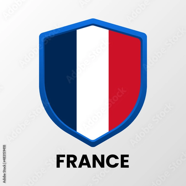Obraz The national flag of the French Republic in the form of a shield on a light background