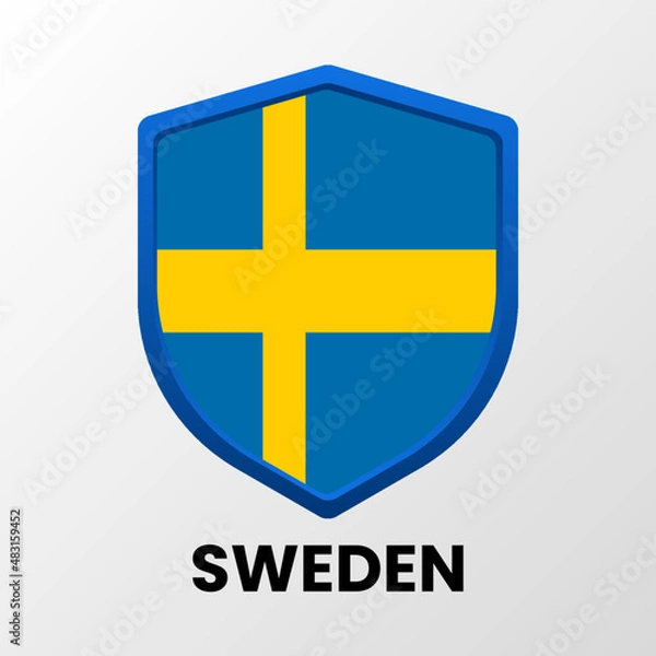 Obraz The national flag of Sweden in the form of a shield on a light background