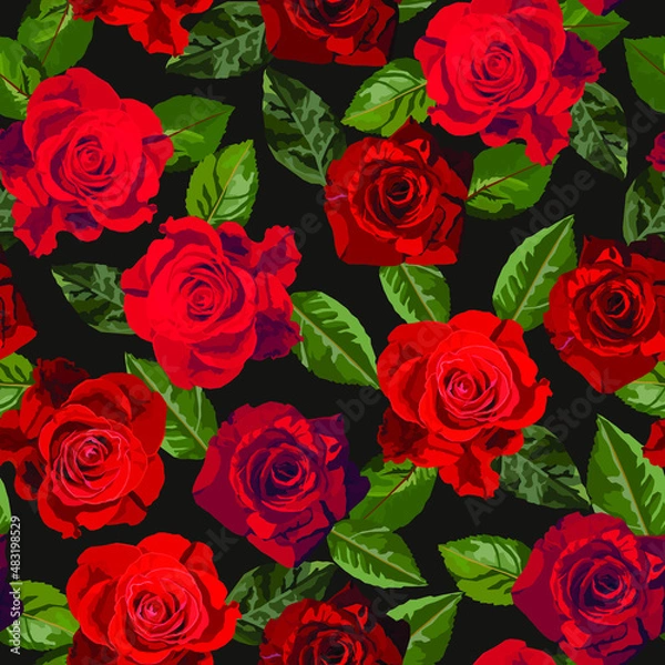 Fototapeta Red roses vector seamless pattern