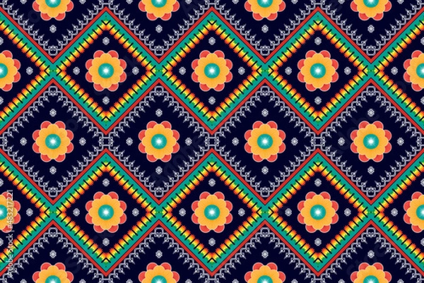 Fototapeta Floral ethnic pattern design. Aztec fabric carpet mandala ornament chevron textile decoration wallpaper. Tribal turkey African Indian traditional embroidery vector illustrations background 