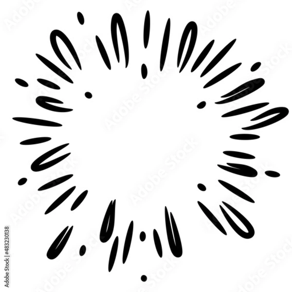 Fototapeta Starburst, sunburst  hand drawn. Design Element Fireworks Black Rays. Comic explosion effect. Radiating, radial lines.