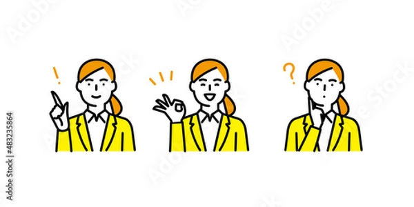 Obraz いろいろなポーズと表情の女性アイコンセット