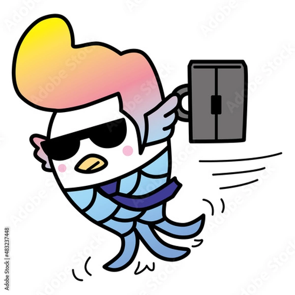 Obraz ビジネスマンのつっぱりアマビエ君が、大急ぎで会社へ向かっています。
サングラスをつけ、カバンを持って。
コロナで流行った日本の妖怪「アマビエ」。
あまりにもコロナが長引くので、グレてポンパドールの髪型にしちゃったアマビエ君です。
ベクターイラスト。