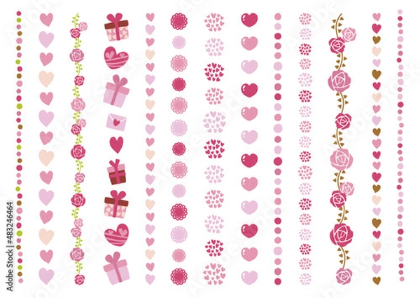 Fototapeta ハートとバラの飾り罫線