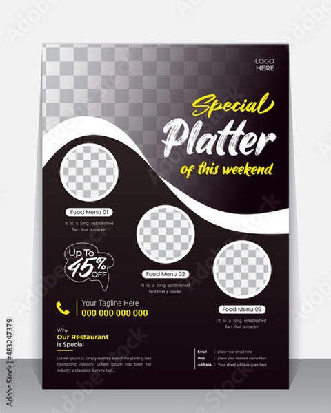 Fototapeta Restaurant food flyer, Brochure, Leaflet design template, A4 modern Vector Flyer and Mock up Template layout of poster, flyer, brochure and banner report