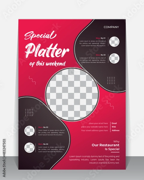 Fototapeta Restaurant food flyer, Brochure, Leaflet design template, A4 modern Vector Flyer and Mock up Template layout of poster, flyer, brochure and banner report