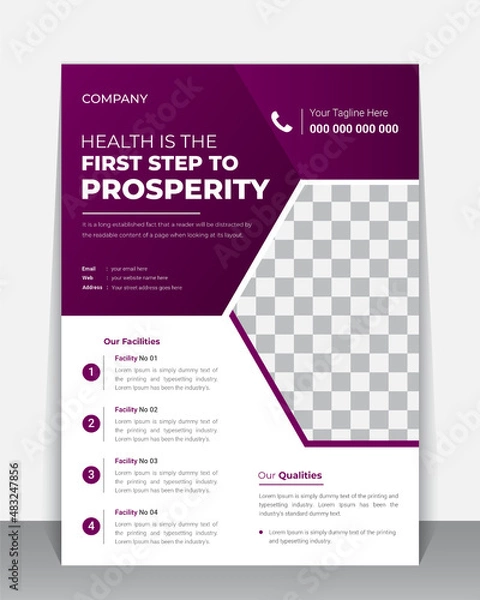 Fototapeta Creative Business and Medical health care Flyer, Brochure, Leaflet design template, A4 modern Vector Flyer and Mock up Template layout of poster, flyer, brochure and banner report