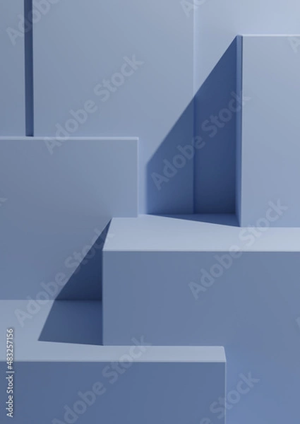 Fototapeta Minimal Light Pastel Baby Blue Background 3D Studio Mockup Scene with Podiums and Levels for Product Display and Presentation