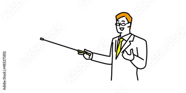 Obraz 指示棒を使って説明をするメガネをかけた男性イラスト