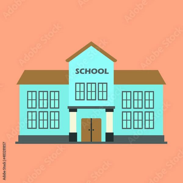Obraz School Building Cartoon Flat Vector Illustration