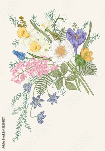 Obraz Spring flowers. Blooming  garden. Vector illustration.