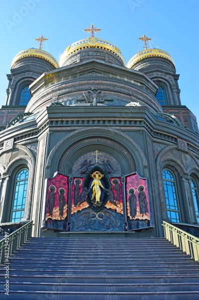 Fototapeta On the eastern apse of the Main Church of the Armed Forces of Russia there is a unique icon-the fold of the Resurrection of Christ. By Dashi Namdakov. Moscow, Russia, 10.09.2021.