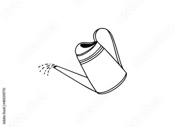 Fototapeta Watering can for flowers isolated on a white background. Vector illustration. Line art.