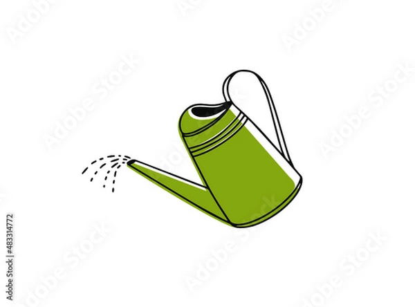 Fototapeta Watering can for flowers isolated on a white background. Line art with colors. Vector illustration