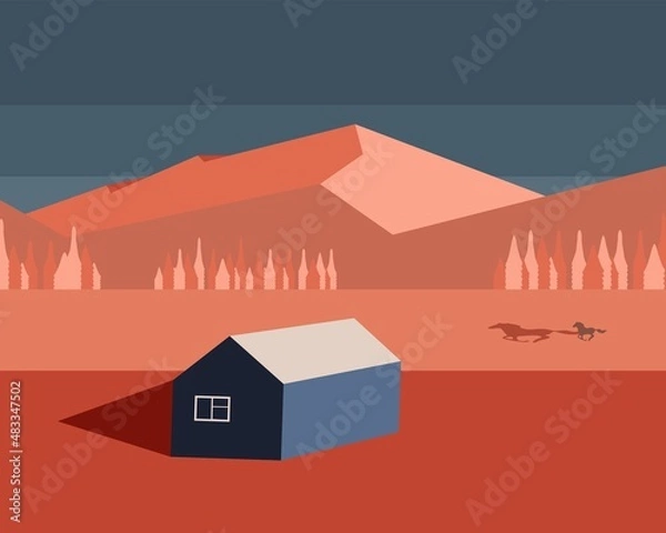 Obraz Vector image of nature. Image of a house in the mountains.
