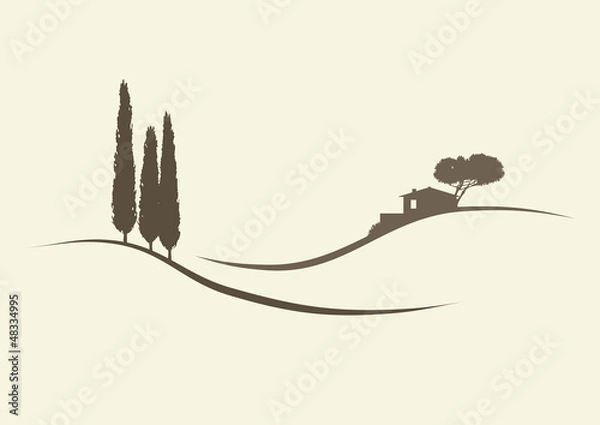 Obraz Dom z cyprysami