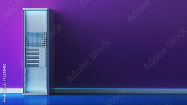 Fototapeta 3D rendering of a futuristic server. one server rack. 3d rendering