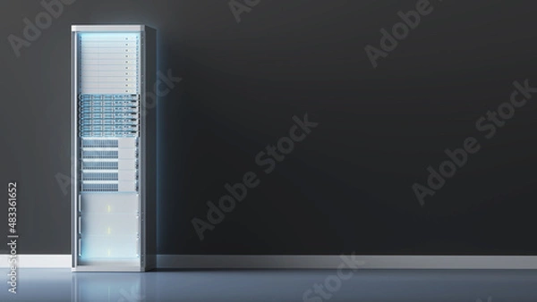 Fototapeta 3D rendering of a futuristic server. one server rack. 3d rendering