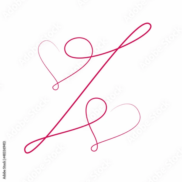 Obraz Love percentage, Vector illustration. red hand drawn hearts ercentage. Lettering. Continuous one line doodle