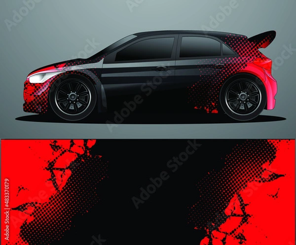 Obraz Rally car decal graphic wrap vector, abstract background
