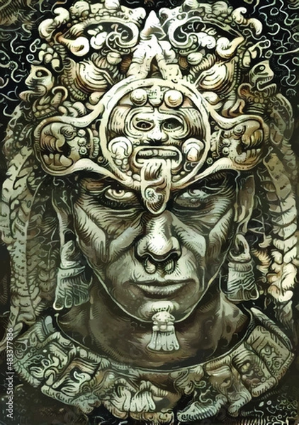 Fototapeta A Mayan warrior. Vector illustration