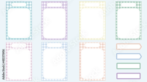 Fototapeta set of the colorful retro checkered notepad, memo, planner, paper, sticky note, reminder, journal. so cute, simple, and printable