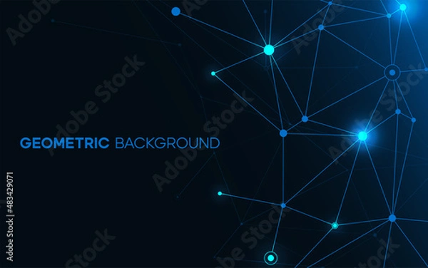 Obraz Geometric background with light element node. Business concept for network structure. Abstract vector wallpaper with mesh grid