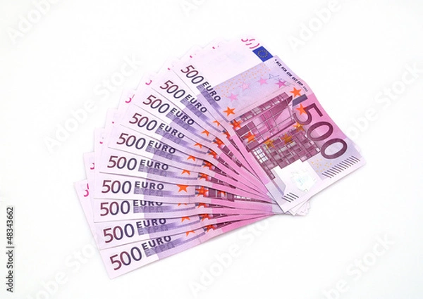 Obraz Euro banknotes isolated on white background.