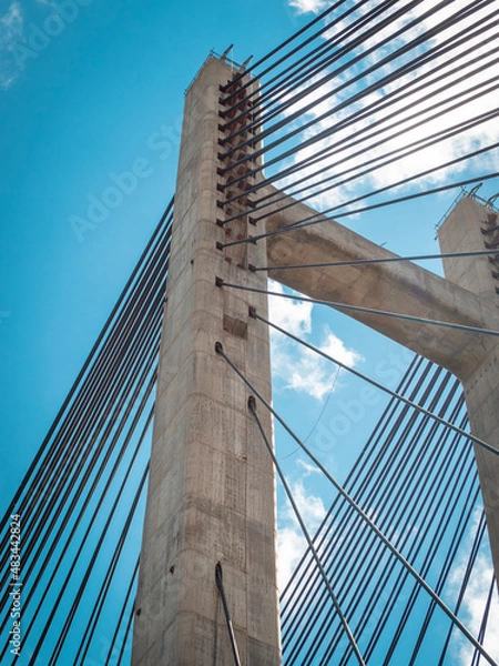 Fototapeta Close-up of the supporting cables of a bridge